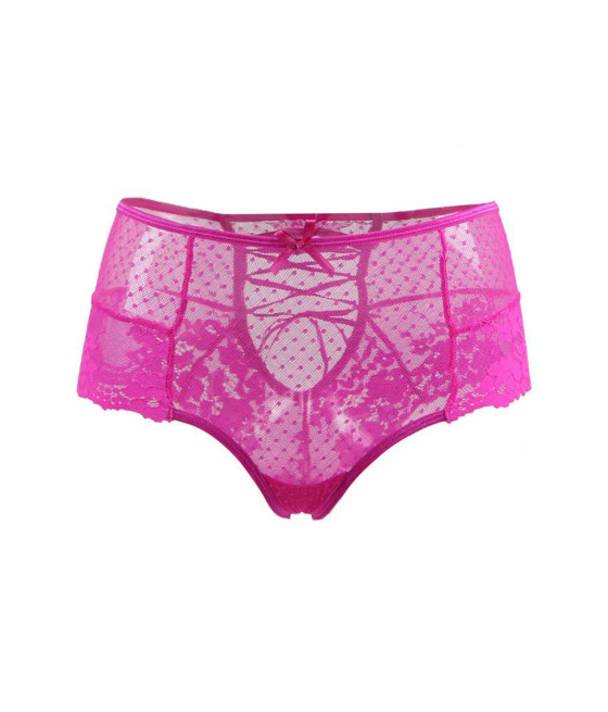 Tanga lacé dentelle taille haute Rose - Litolu Lingerie