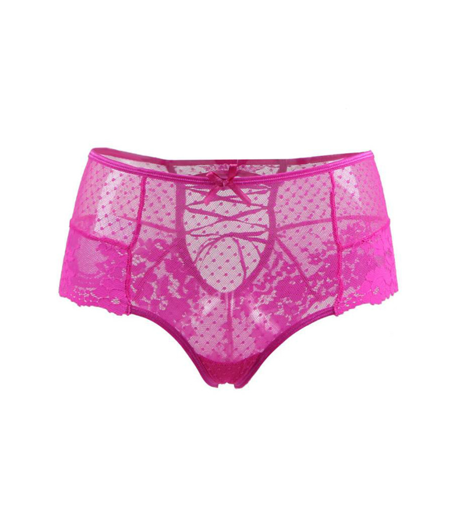 Tanga lacé dentelle taille haute Rose - Litolu Lingerie
