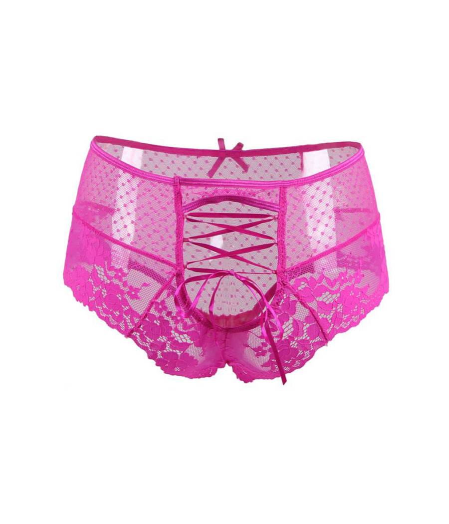 Tanga lacé dentelle taille haute Rose - Litolu Lingerie