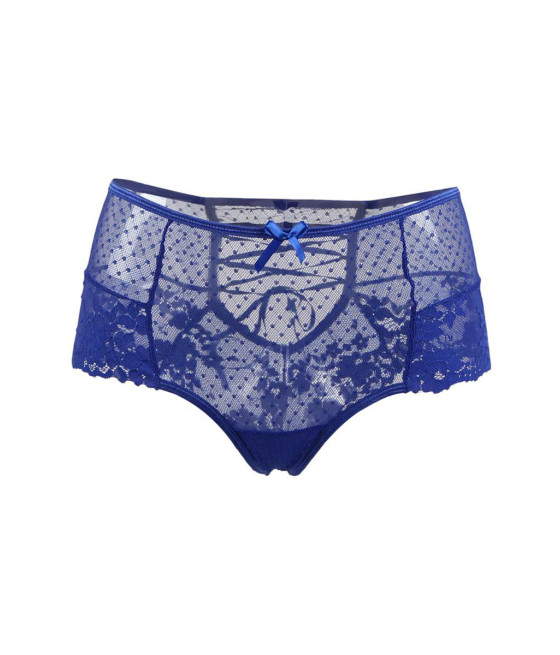 Tanga lacé dentelle taille haute Bleu - Litolu Lingerie