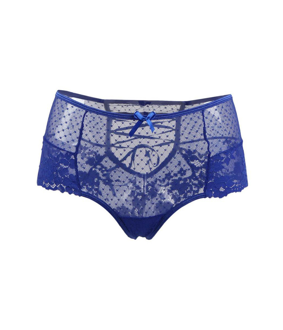 Tanga lacé dentelle taille haute Bleu - Litolu Lingerie