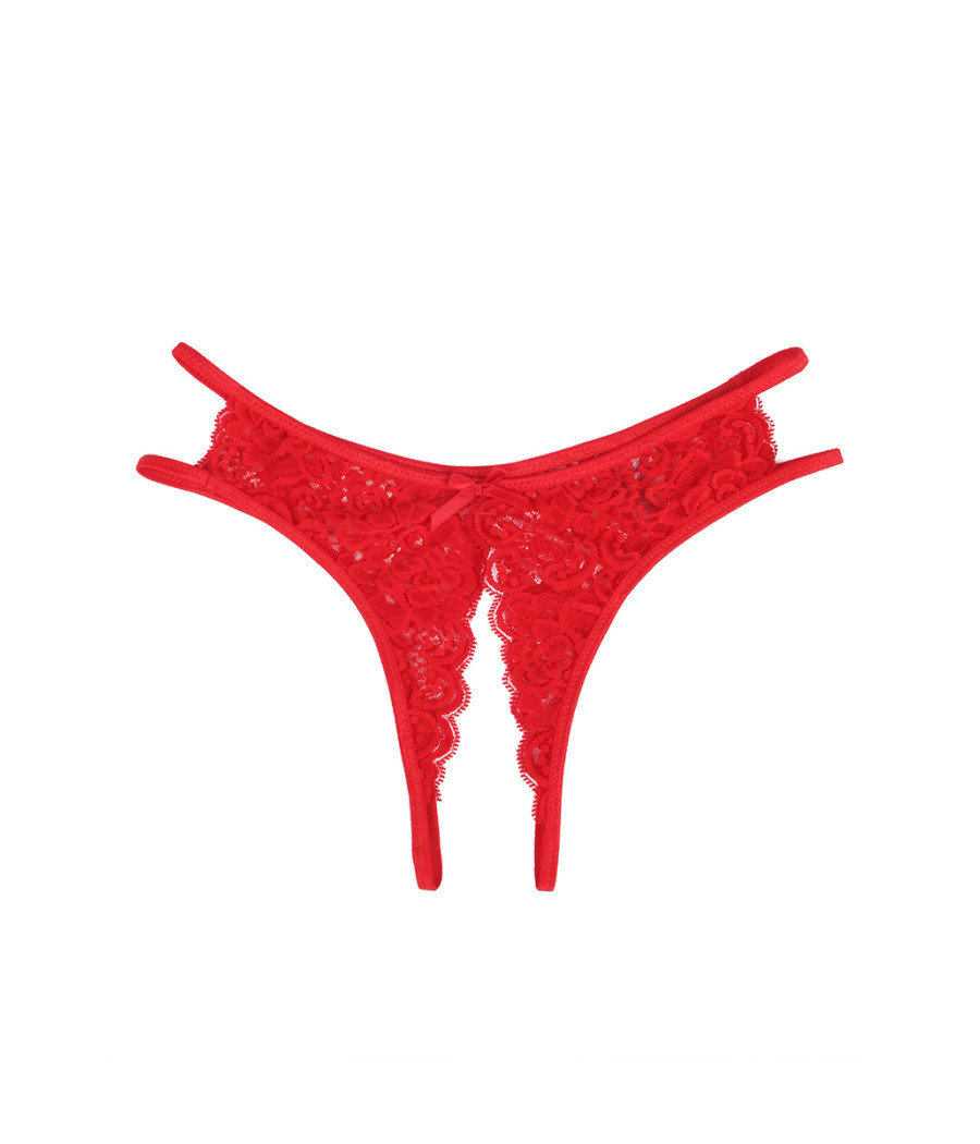 String ouvert dentelle Rouge - Litolu Lingerie