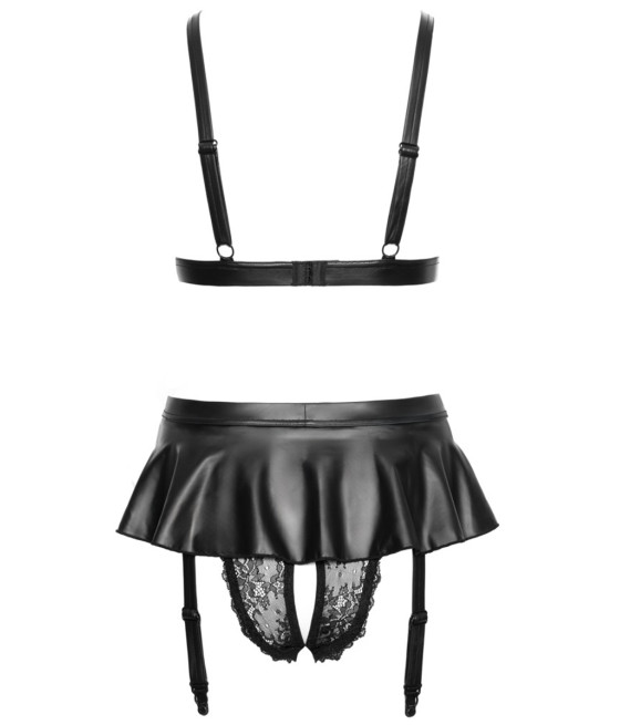 Soutien-gorge et slip fendu à jarretelles noir - Cottelli LINGERIE