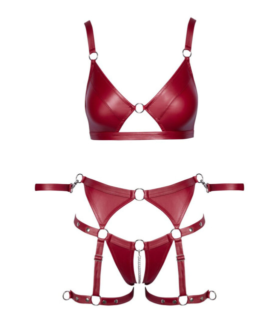 Set soutien-gorge et slip à jarretelles ouvert rouge - Cottelli BONDAGE  