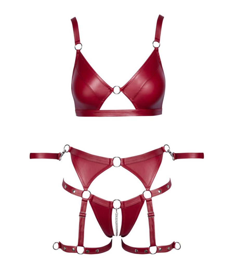 Set soutien-gorge et slip à jarretelles ouvert rouge - Cottelli BONDAGE  