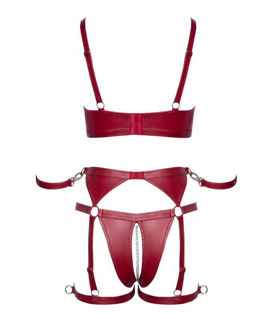 Set soutien-gorge et slip à jarretelles ouvert rouge - Cottelli BONDAGE  
