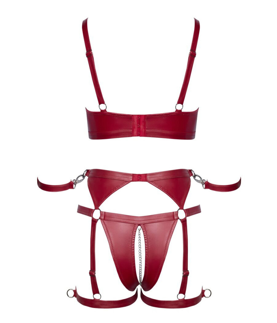 Set soutien-gorge et slip à jarretelles ouvert rouge - Cottelli BONDAGE  