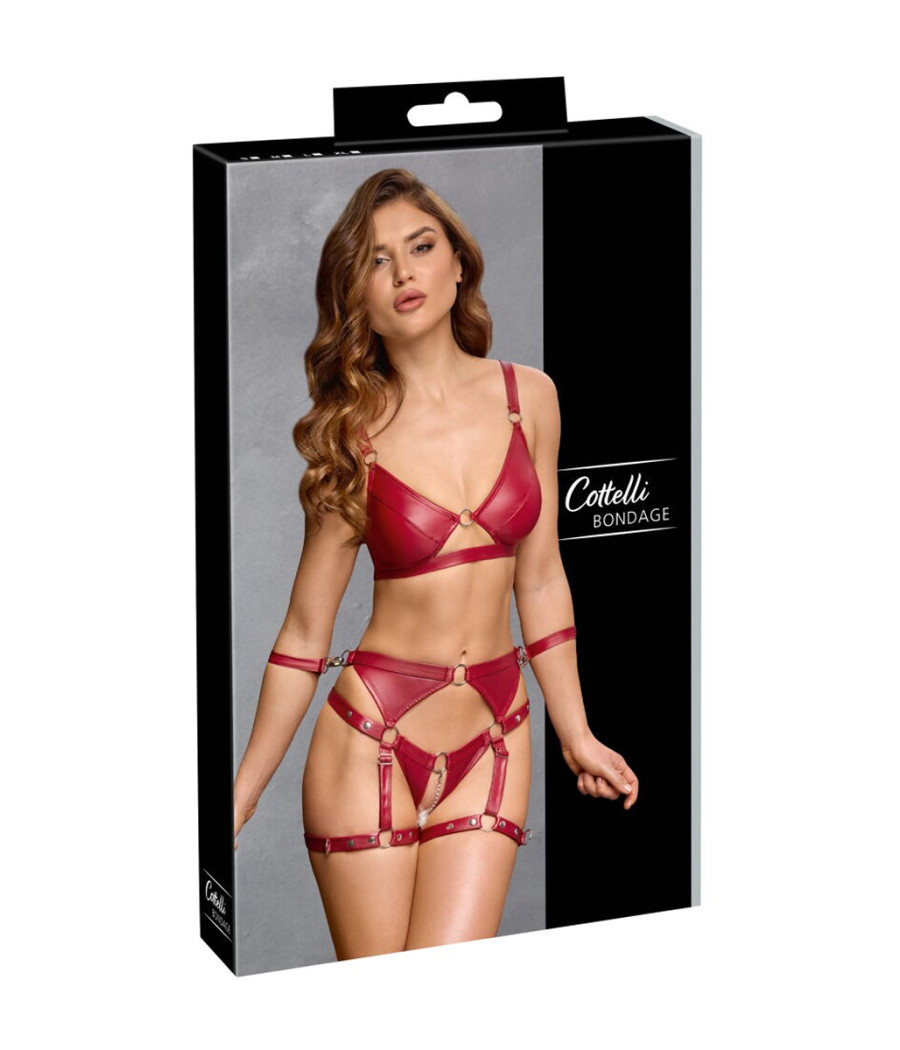 Set soutien-gorge et slip à jarretelles ouvert rouge - Cottelli BONDAGE  